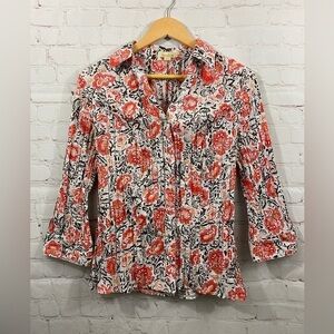 Brina & Em Orange Floral Paisley 3/4 Sleeve Form Fit Women’s Size Medium Blouse